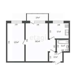 2-к квартира, вторичка, 42м2, 4/4 этаж