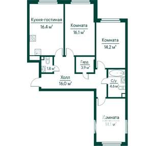 3-к квартира, строящийся дом, 87м2, 3/29 этаж