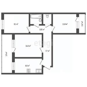 3-к квартира, вторичка, 59м2, 3/9 этаж