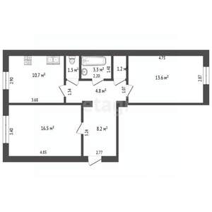 2-к квартира, вторичка, 60м2, 1/3 этаж