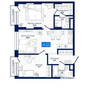 2-к квартира, вторичка, 62м2, 2/19 этаж