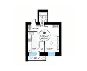 1-к квартира, вторичка, 44м2, 14/18 этаж