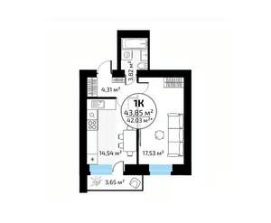 1-к квартира, вторичка, 44м2, 9/18 этаж