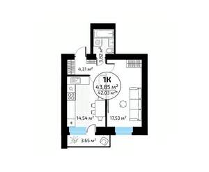 1-к квартира, вторичка, 44м2, 8/18 этаж