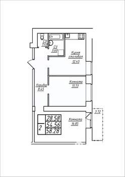 2-к квартира, строящийся дом, 58м2, 17/17 этаж