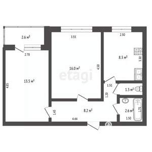 2-к квартира, вторичка, 50м2, 5/9 этаж