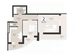 2-к квартира, вторичка, 69м2, 12/17 этаж