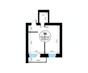 1-к квартира, вторичка, 44м2, 17/18 этаж