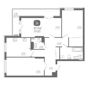 3-к квартира, вторичка, 96м2, 8/22 этаж