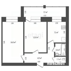 2-к квартира, вторичка, 46м2, 1/5 этаж