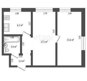 2-к квартира, вторичка, 43м2, 1/5 этаж