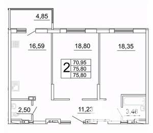 2-к квартира, строящийся дом, 76м2, 20/27 этаж