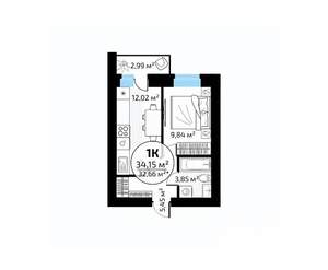 1-к квартира, вторичка, 34м2, 10/18 этаж