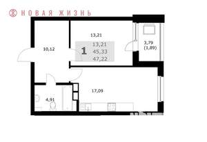 1-к квартира, вторичка, 47м2, 10/24 этаж