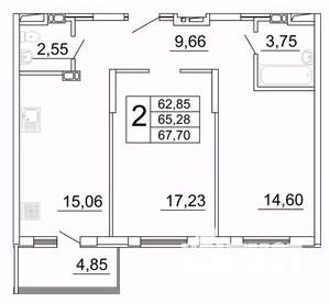 2-к квартира, строящийся дом, 68м2, 15/27 этаж