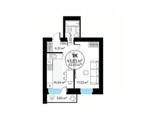 1-к квартира, вторичка, 44м2, 5/18 этаж