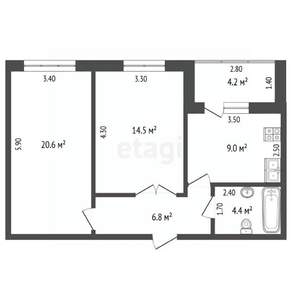 2-к квартира, вторичка, 56м2, 2/10 этаж