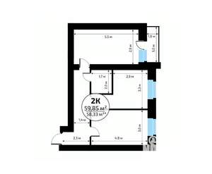 2-к квартира, вторичка, 60м2, 18/18 этаж