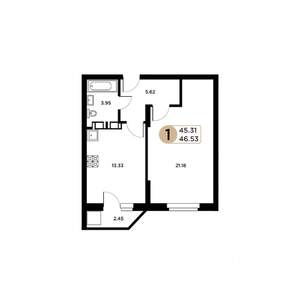 1-к квартира, строящийся дом, 45м2, 2/26 этаж