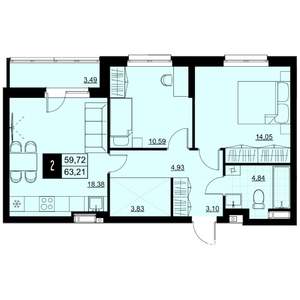 2-к квартира, вторичка, 61м2, 3/18 этаж