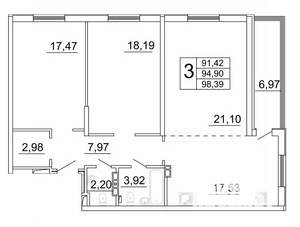 3-к квартира, строящийся дом, 99м2, 25/27 этаж