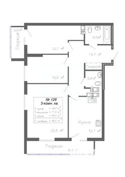 3-к квартира, вторичка, 82м2, 18/20 этаж