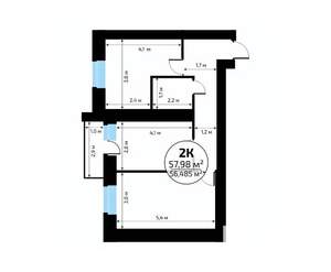 2-к квартира, вторичка, 58м2, 2/18 этаж