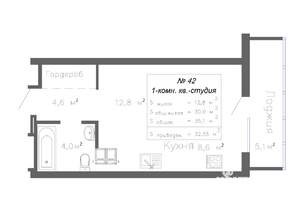 1-к квартира, строящийся дом, 33м2, 8/20 этаж