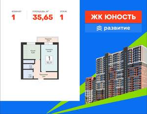 1-к квартира, вторичка, 36м2, 1/24 этаж