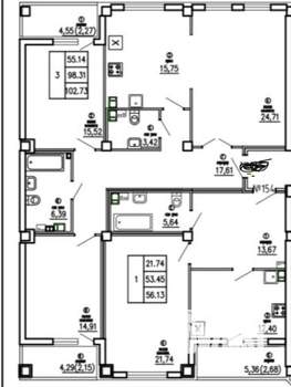 3-к квартира, строящийся дом, 103м2, 9/23 этаж
