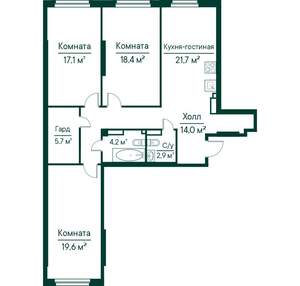 3-к квартира, строящийся дом, 104м2, 6/29 этаж