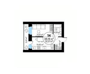 1-к квартира, вторичка, 38м2, 7/18 этаж