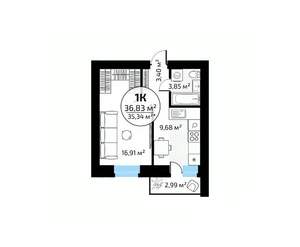 1-к квартира, вторичка, 37м2, 8/18 этаж
