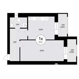 1-к квартира, вторичка, 49м2, 1/8 этаж