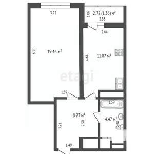 1-к квартира, вторичка, 44м2, 4/16 этаж