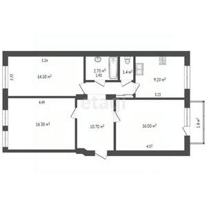 3-к квартира, вторичка, 70м2, 4/4 этаж