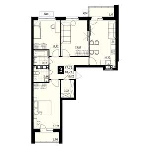 3-к квартира, вторичка, 81м2, 6/15 этаж