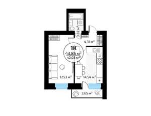 1-к квартира, вторичка, 44м2, 9/18 этаж