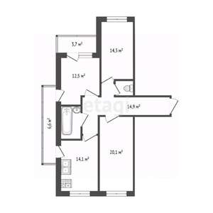 3-к квартира, сданный дом, 83м2, 19/25 этаж