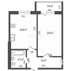 1-к квартира, вторичка, 43м2, 9/16 этаж