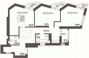 2-к квартира, вторичка, 89м2, 15/21 этаж