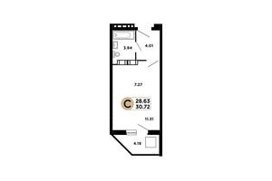 Студия квартира, строящийся дом, 30м2, 25/25 этаж