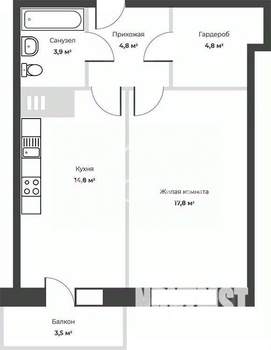 1-к квартира, вторичка, 47м2, 11/24 этаж