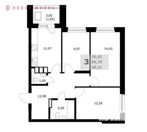 3-к квартира, вторичка, 68м2, 15/25 этаж