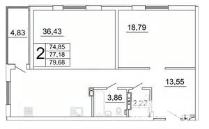 2-к квартира, вторичка, 80м2, 9/27 этаж