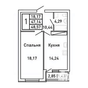 1-к квартира, вторичка, 49м2, 7/25 этаж