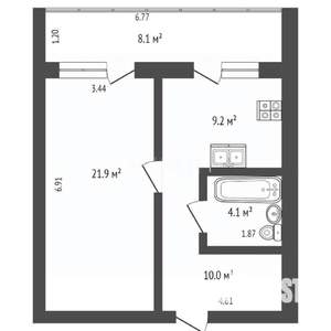 1-к квартира, вторичка, 53м2, 3/10 этаж