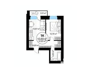 1-к квартира, вторичка, 44м2, 3/18 этаж