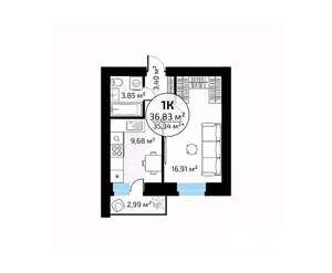 1-к квартира, вторичка, 37м2, 8/18 этаж