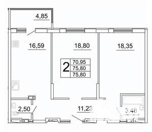 2-к квартира, строящийся дом, 76м2, 19/27 этаж